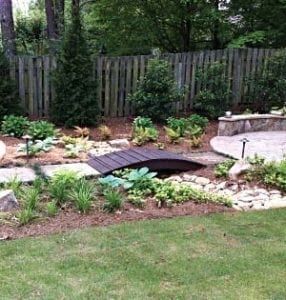This landscape used hardscape elements to minimize the need for watering