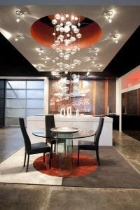 Bubble chandelier lighting in kitchen and dining area