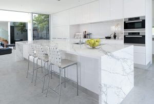 Polished calacatta marble island
