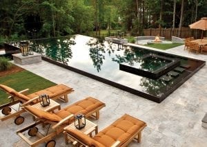 Pool area with firepit