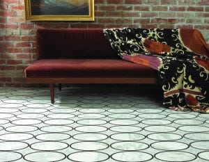 Living room with tile design - New Ravenna Mosaics’ Solid Ovals