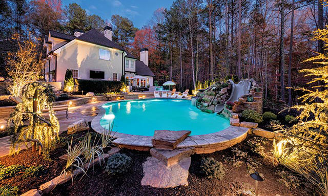 Resort-style outdoor living backyard