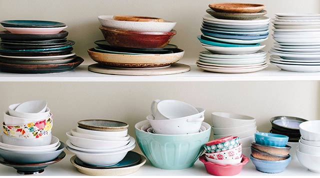 Estate sale featuring plates and bowls